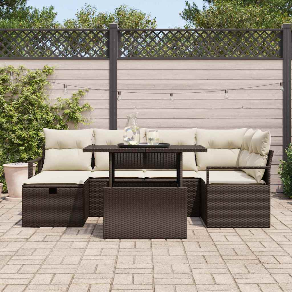 Garten-Sofa-Set mit Kissen mit Speicher 7 pcs Braun Poly Rattan